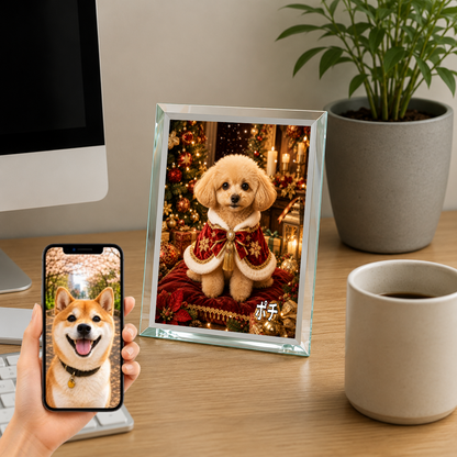 愛犬 写真入り 名入れ ガラスフォトパネル クリスマス王子犬