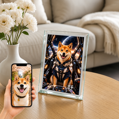 愛犬 写真入り 名入れ ガラスフォトパネル メカパイロット犬 SFアート