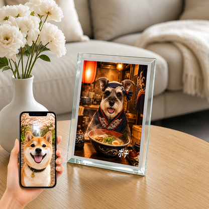 愛犬 写真入り 名入れ ガラスフォトパネル ラーメン職人犬