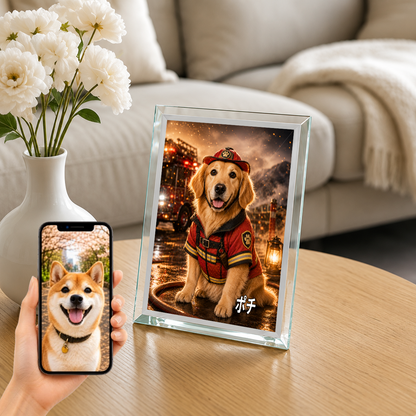 愛犬 写真入り 名入れ ガラスフォトパネル レスキューヒーロー犬