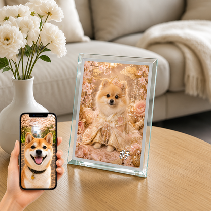 愛犬 写真入り 名入れ ガラスフォトパネル 姫さま犬 和風プリンセス