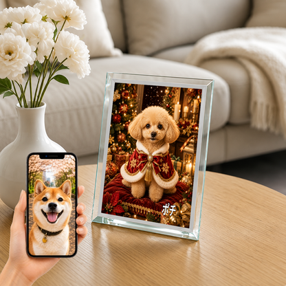 愛犬 写真入り 名入れ ガラスフォトパネル クリスマス王子犬