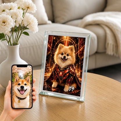 愛犬 写真入り 名入れ ガラスフォトパネル パワードスーツヒーロー犬