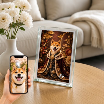 愛犬 写真入り 名入れ ガラスフォトパネル 王族ポートレート 和洋ミックス