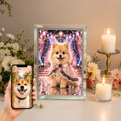 愛犬 写真入り 名入れ ガラスフォトパネル アイドルステージ犬