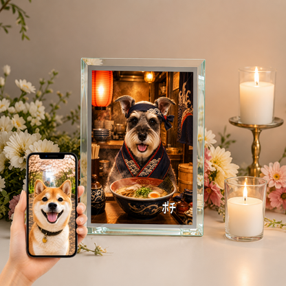 愛犬 写真入り 名入れ ガラスフォトパネル ラーメン職人犬
