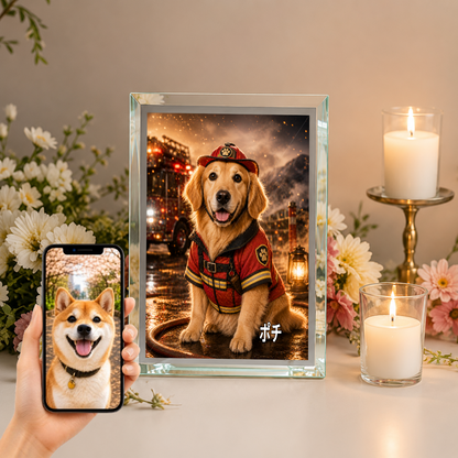 愛犬 写真入り 名入れ ガラスフォトパネル レスキューヒーロー犬