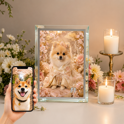 愛犬 写真入り 名入れ ガラスフォトパネル 姫さま犬 和風プリンセス