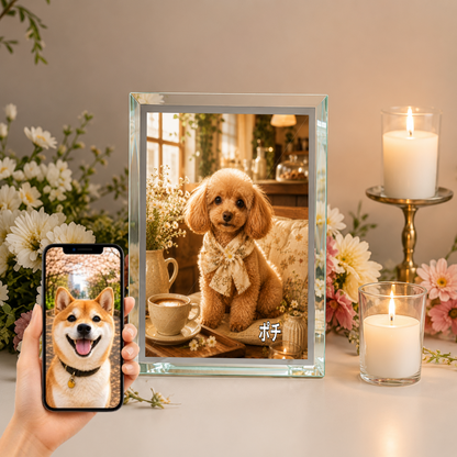 愛犬 写真入り 名入れ ガラスフォトパネル カフェのうちの子