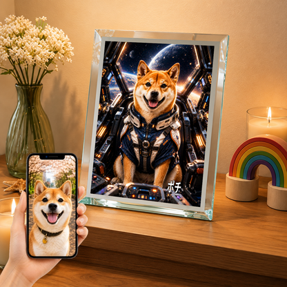 愛犬 写真入り 名入れ ガラスフォトパネル メカパイロット犬 SFアート