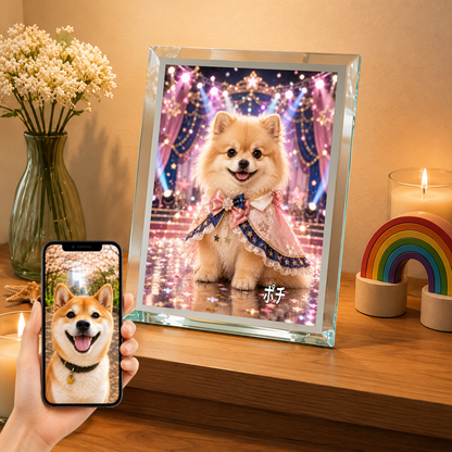 愛犬 写真入り 名入れ ガラスフォトパネル アイドルステージ犬
