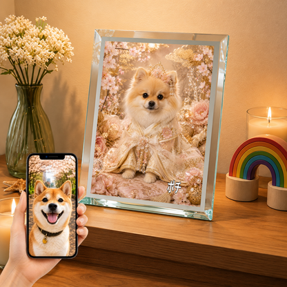 愛犬 写真入り 名入れ ガラスフォトパネル 姫さま犬 和風プリンセス