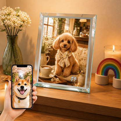 愛犬 写真入り 名入れ ガラスフォトパネル カフェのうちの子