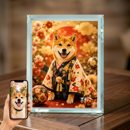 愛犬 写真入り 名入れ ガラスフォトパネル 豪華和装 月夜金彩 うちの子アート