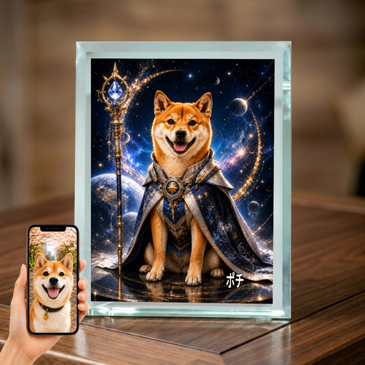 愛犬 写真入り 名入れ ガラスフォトパネル 銀河スペースナイト犬