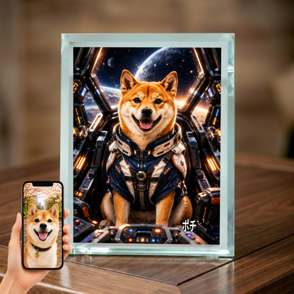 愛犬 写真入り 名入れ ガラスフォトパネル メカパイロット犬 SFアート