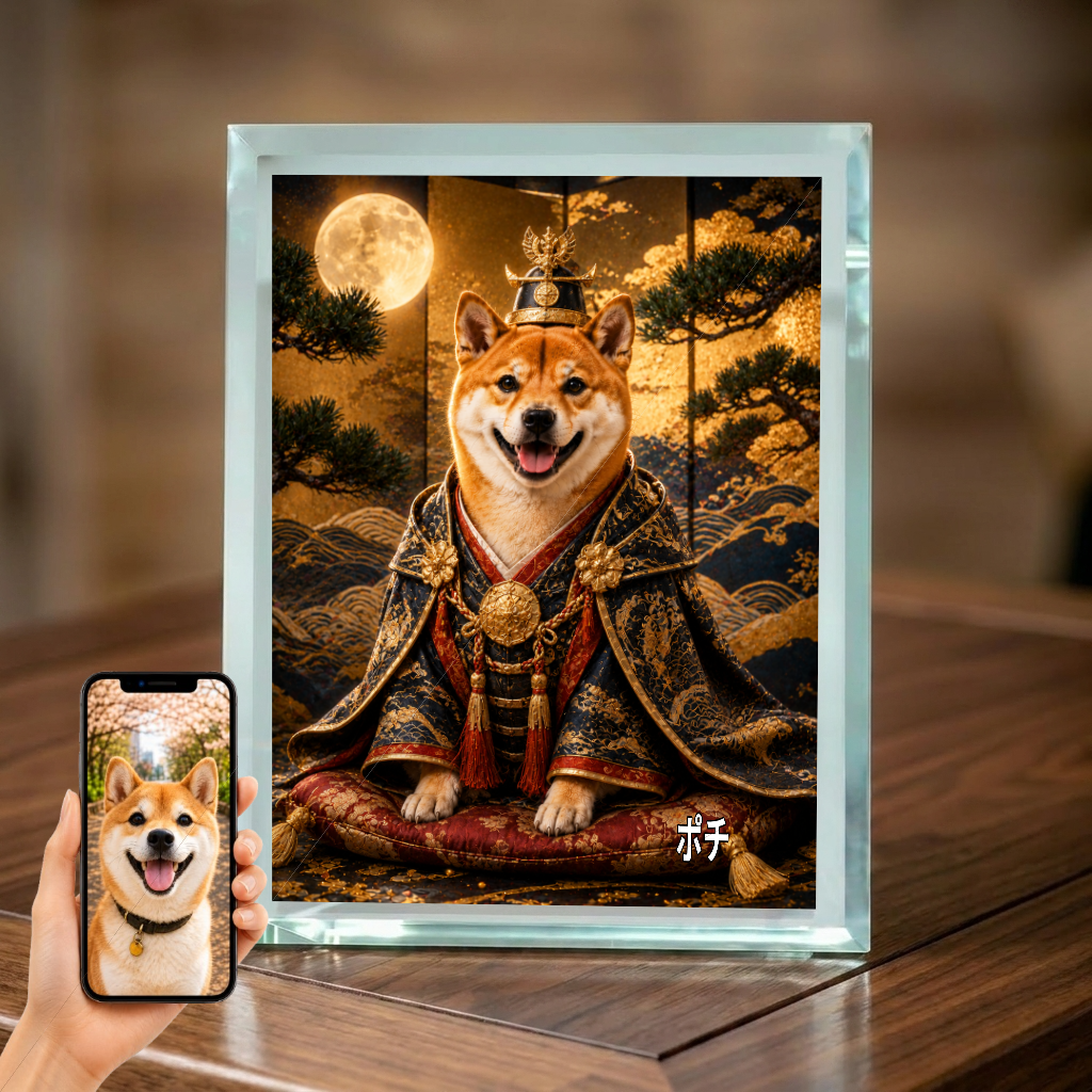 愛犬 写真入り 名入れ ガラスフォトパネル 将軍様 犬ポートレート