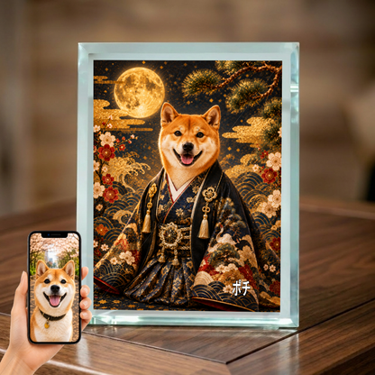 愛犬 写真入り 名入れ ガラスフォトパネル 晴れ着 金屏風 うちの子ギフト