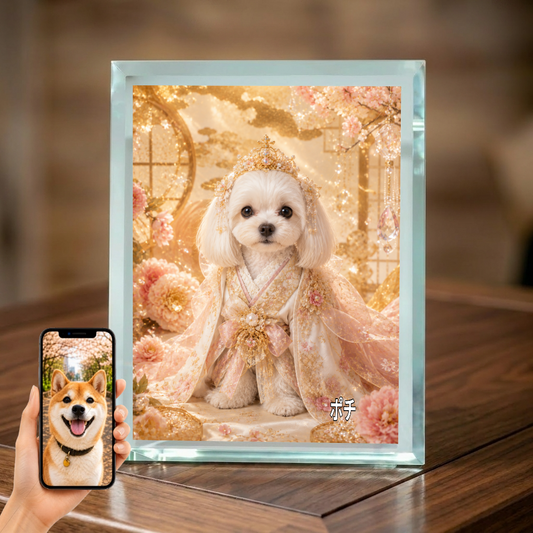 愛犬 写真入り 名入れ ガラスフォトパネル 姫さま犬 プリンセス風
