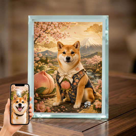 愛犬 写真入り 名入れ ガラスフォトパネル 桃太郎の相棒犬