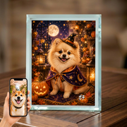 愛犬 写真入り 名入れ ガラスフォトパネル ハロウィン魔法犬