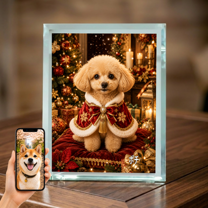 愛犬 写真入り 名入れ ガラスフォトパネル クリスマス王子犬