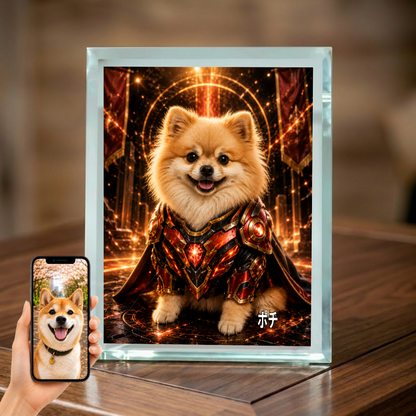 愛犬 写真入り 名入れ ガラスフォトパネル パワードスーツヒーロー犬