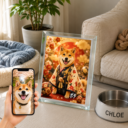 愛犬 写真入り 名入れ ガラスフォトパネル 豪華和装 月夜金彩 うちの子アート
