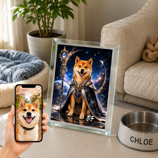 愛犬 写真入り 名入れ ガラスフォトパネル 銀河スペースナイト犬