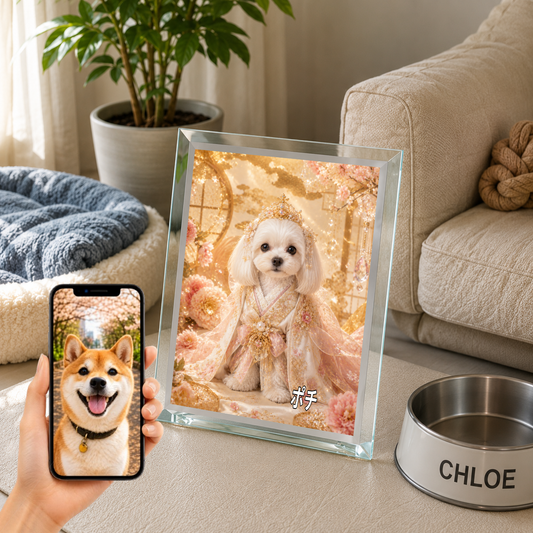愛犬 写真入り 名入れ ガラスフォトパネル 姫さま犬 プリンセス風