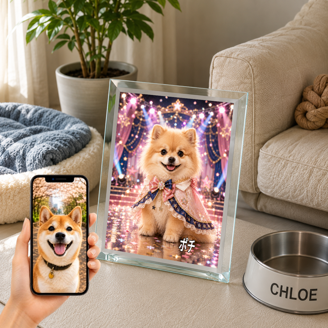 愛犬 写真入り 名入れ ガラスフォトパネル アイドルステージ犬