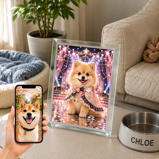 愛犬 写真入り 名入れ ガラスフォトパネル アイドルステージ犬