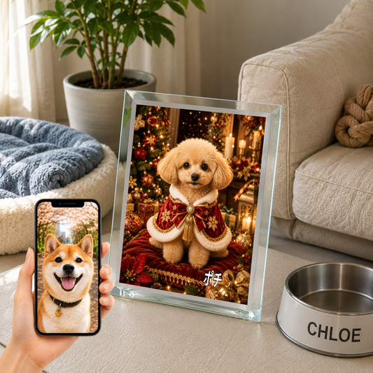 愛犬 写真入り 名入れ ガラスフォトパネル クリスマス王子犬