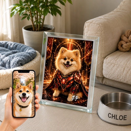 愛犬 写真入り 名入れ ガラスフォトパネル パワードスーツヒーロー犬