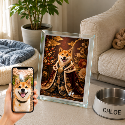 愛犬 写真入り 名入れ ガラスフォトパネル 王族ポートレート 和洋ミックス