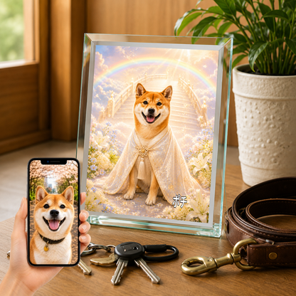 愛犬 写真入り 名入れ ガラスフォトパネル 虹の橋 メモリアル うちの子