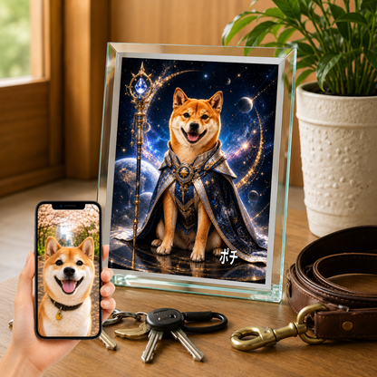 愛犬 写真入り 名入れ ガラスフォトパネル 銀河スペースナイト犬