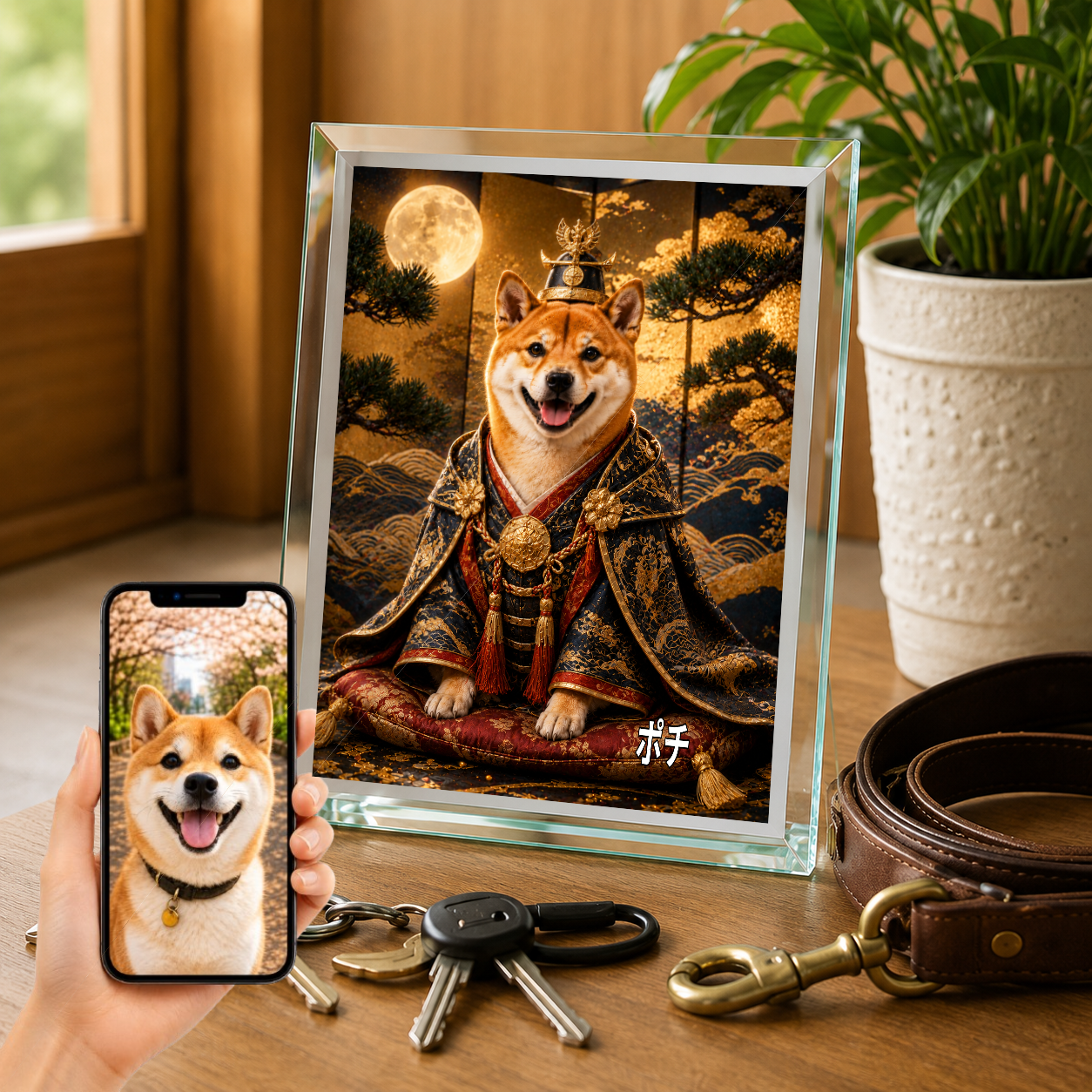 愛犬 写真入り 名入れ ガラスフォトパネル 将軍様 犬ポートレート