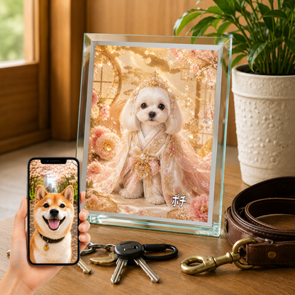 愛犬 写真入り 名入れ ガラスフォトパネル 姫さま犬 プリンセス風