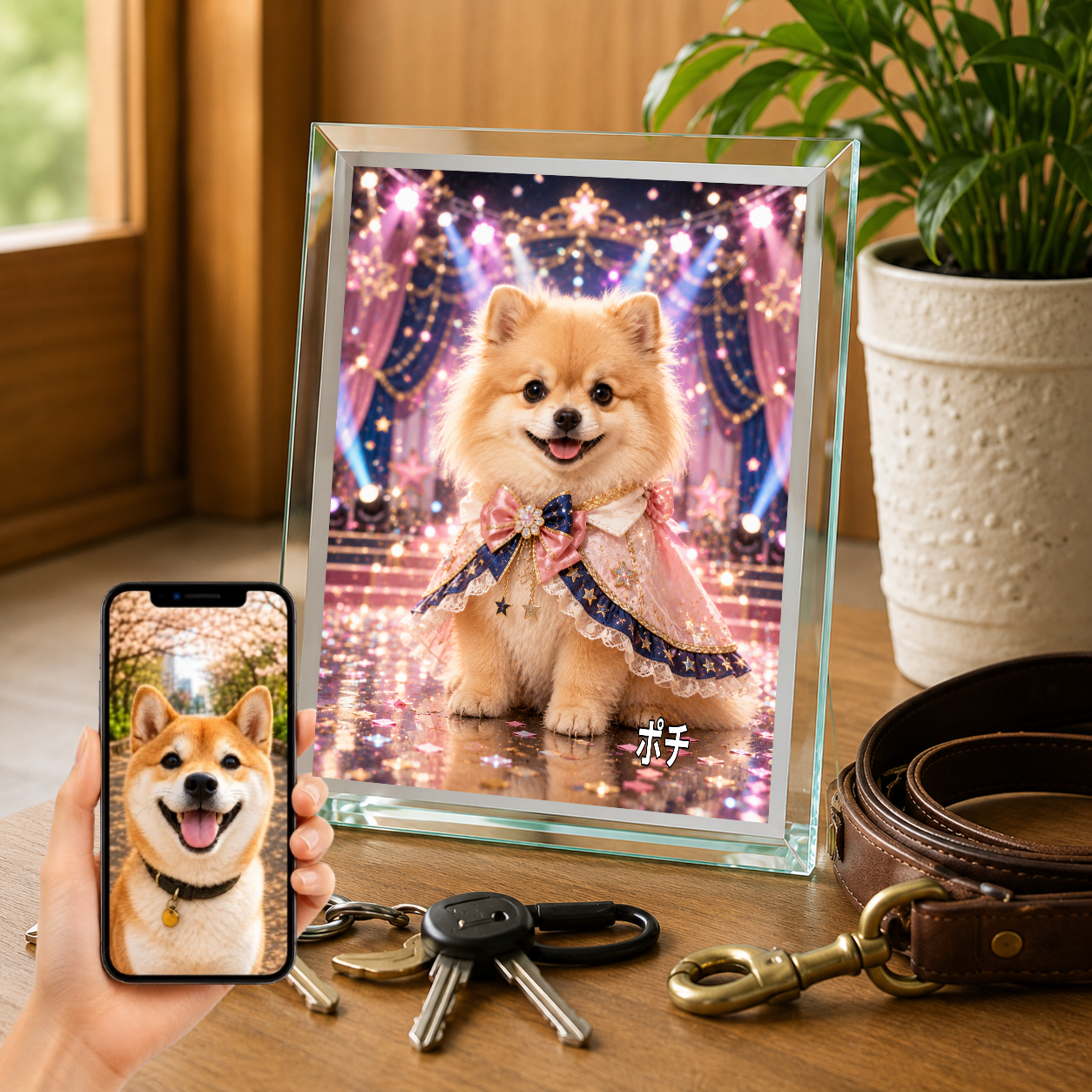愛犬 写真入り 名入れ ガラスフォトパネル アイドルステージ犬