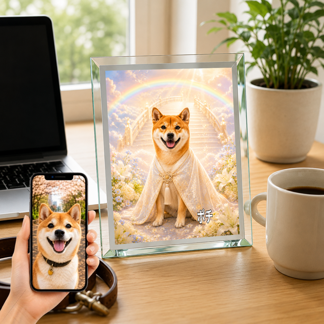 愛犬 写真入り 名入れ ガラスフォトパネル 虹の橋 メモリアル うちの子