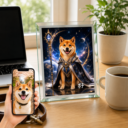 愛犬 写真入り 名入れ ガラスフォトパネル 銀河スペースナイト犬