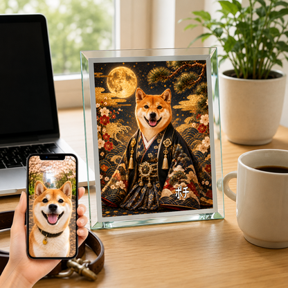 愛犬 写真入り 名入れ ガラスフォトパネル 晴れ着 金屏風 うちの子ギフト