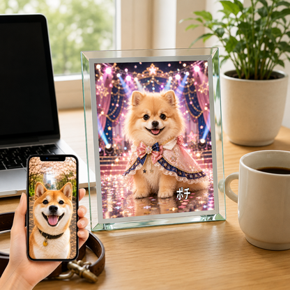 愛犬 写真入り 名入れ ガラスフォトパネル アイドルステージ犬