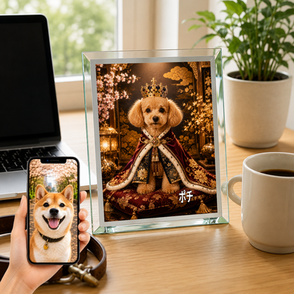 愛犬 写真入り 名入れ ガラスフォトパネル 王様犬 ロイヤルポートレート