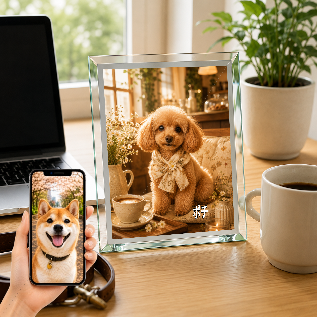 愛犬 写真入り 名入れ ガラスフォトパネル カフェのうちの子