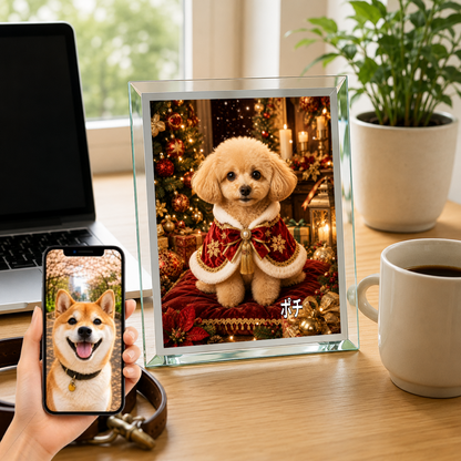 愛犬 写真入り 名入れ ガラスフォトパネル クリスマス王子犬