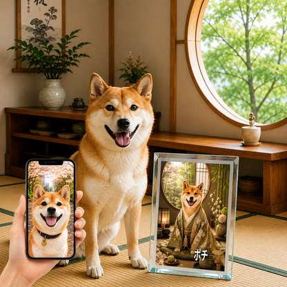 愛犬 写真入り 名入れ ガラスフォトパネル 茶室 上品な和犬 うちの子アート