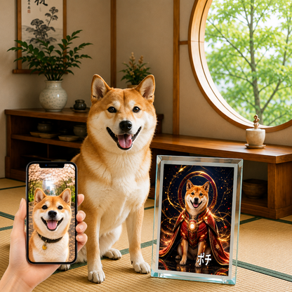 愛犬 写真入り 名入れ ガラスフォトパネル パワードスーツ ヒーロー犬