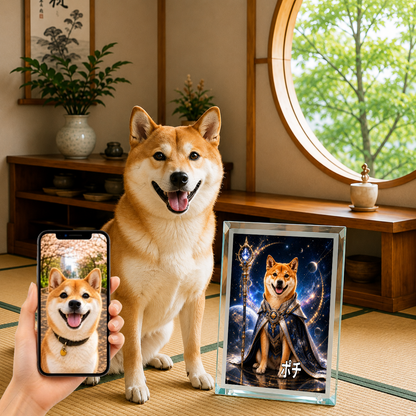 愛犬 写真入り 名入れ ガラスフォトパネル 銀河スペースナイト犬